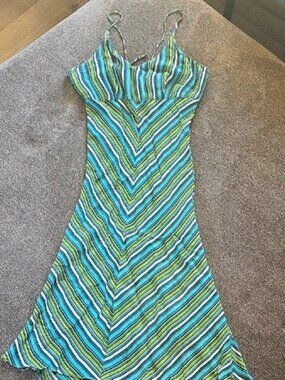 Y2k Angie Green and Blue Striped Maxi Dress